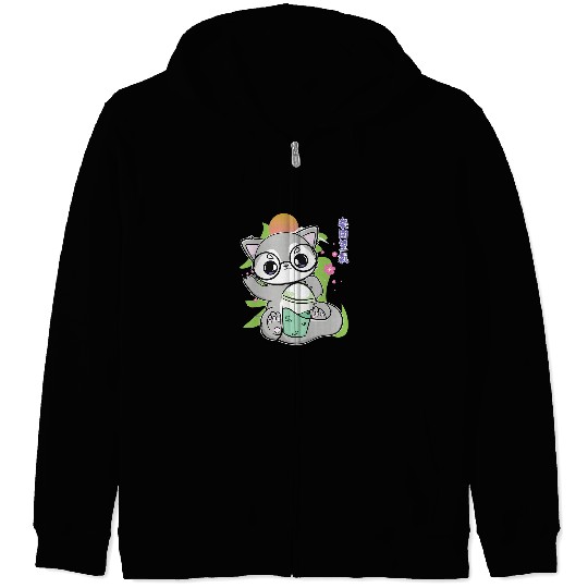 Coyote Mammal Cute Anime wolfs Drinks Bubble With Boba And Pearl Milk Tea Zip Hoodies
