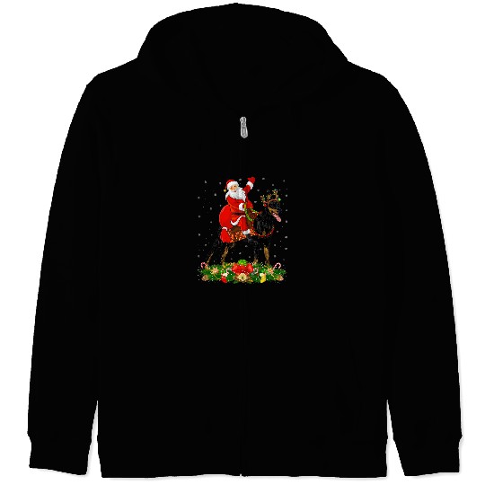 Doberman Pet xmass Matching Funny Santa Riding Doberman Pinscher Christmas 3 Zip Hoodies