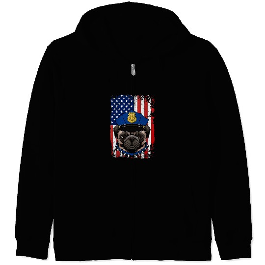 Police Pug Back The Blue Law Enforcement Appreciation Gift Zip Hoodies