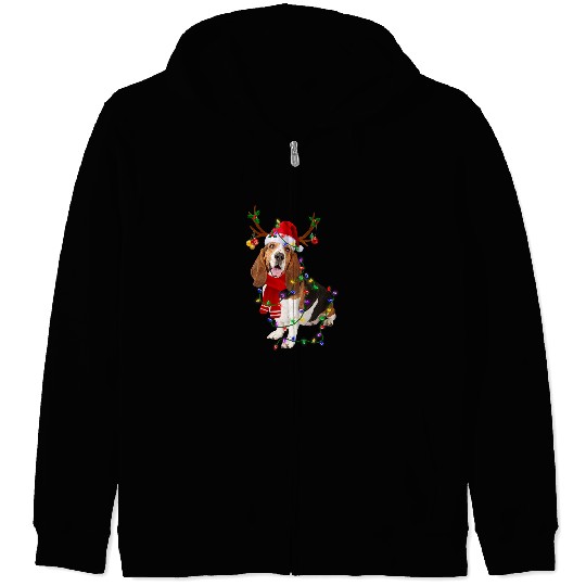 Basset Hound Pet Funny Basset Hound Dog Tree Christmas Lights xmass Pajama 323 Zip Hoodies