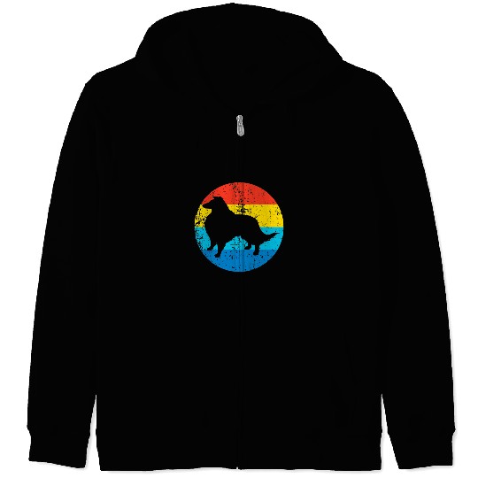 Shetland Pet Breed Silhouette Retro 1970s Circle Zip Hoodies