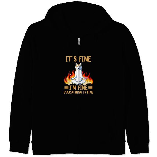 Akita Pet Its Fine Im Fine Everything is Fine Akita namaste Funny Dog Zip Hoodies