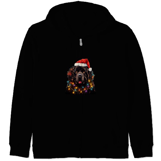 Newfoundland Pet xmass Newfoundland Dog Tangled Christmas Lights 2 Zip Hoodies