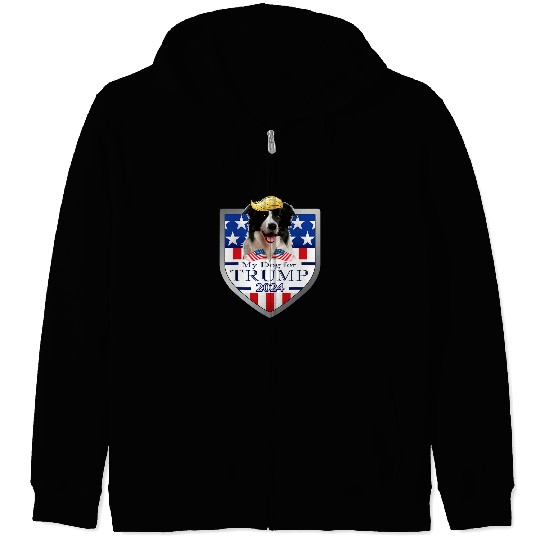 Border Collie Pet My Dog For Trump 2024 Zip Hoodies