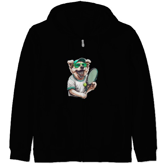 Sport Tennis vintages Retro Dog Playing Tennis Tennis Racquet Puppy Love Zip Hoodies