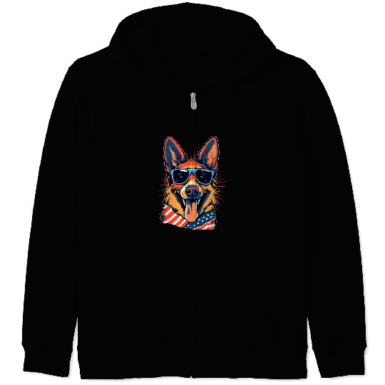 German Shepherd Pet USA 4th of July Memorial Day Zip Hoodies