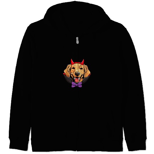 Golden Retriever Pet Dog Vampire Halloween Costume Zip Hoodies