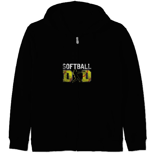 Sport Softball Mens Funny Softball Dad Fathers Day Softball Zip Hoodies