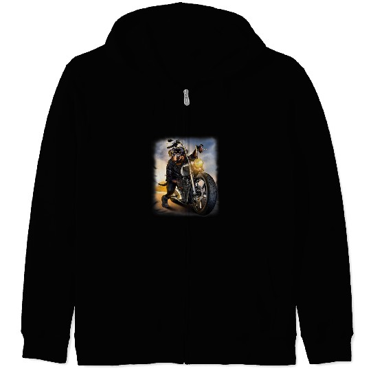 Rottweiler Pet Riding Chopper Motorcycle 3 Zip Hoodies