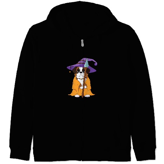 Saint Bernard Wizard Funny Dog Magic Zip Hoodies