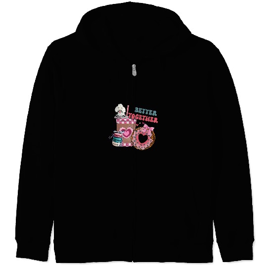 Poodle Better Together Groovy Retro Valentines Day Zip Hoodies