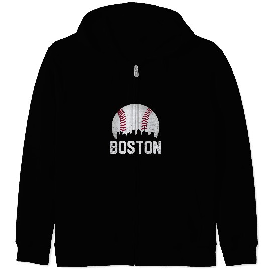 Sport Baseball vintages Boston City Skyline Baseball Game Day Fan Zip Hoodies