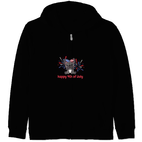 French Bulldog Pet Frenchie Dog 4th Of July American French Bulldog Kids USA Fireworks Dog Zip Hoodies