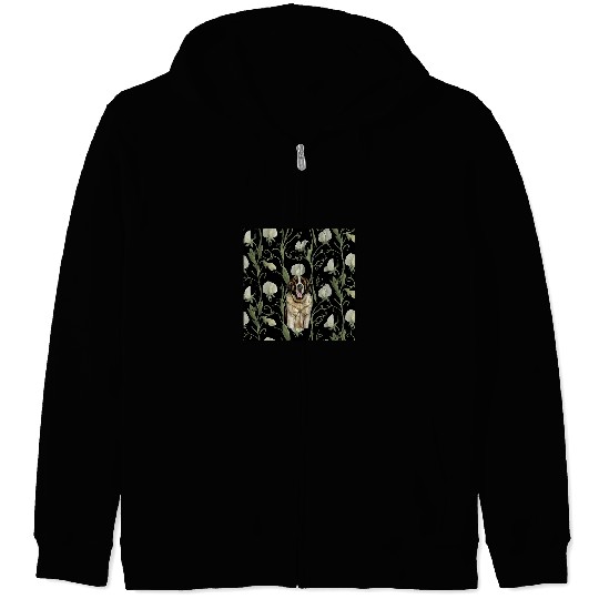 Saint Bernard White Sweet Pea Flower Pattern Zip Hoodies