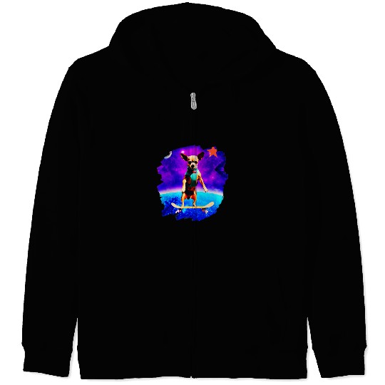 Chihuahua Pet Skateboarding Outer Space Retro Vintage Skater Dog 1 Zip Hoodies