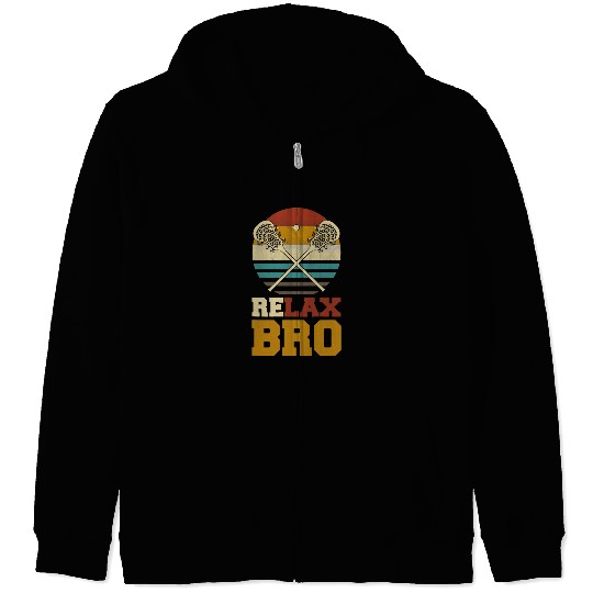 Sport Lacrosse Gift Relax Bro Vintage Retro Lacrosse Stick Sun Gift Zip Hoodies