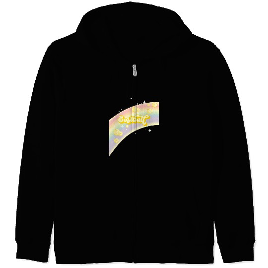 Sport Softball I Love Softball Pastel Rainbow Stars Aesthetic and Yellow Zip Hoodies
