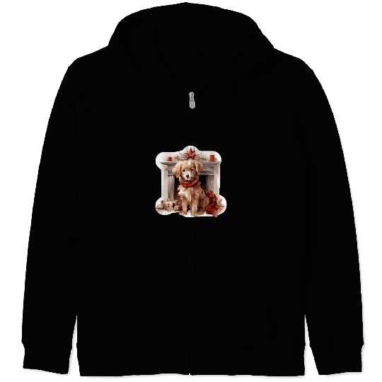 Golden Retriever Pet Dog Laying in Front of Fireplace Zip Hoodies