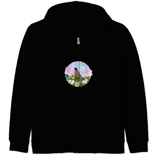 American Robin Summer Flowers Birder Bird Watching Biologist Zip Hoodies