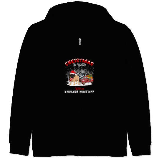English Mastiff Pet Dog Christmas Is Better Dog Light Tree Xmas Zip Hoodies