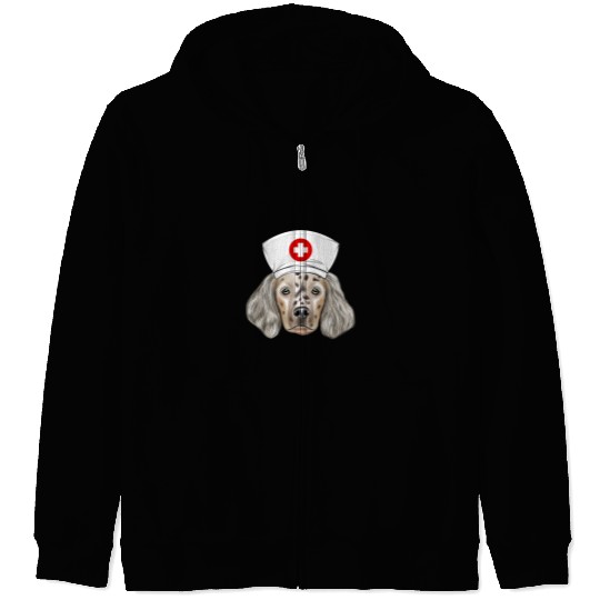 English Setter Pet English Setter Wearing a nurses Hat Zip Hoodies