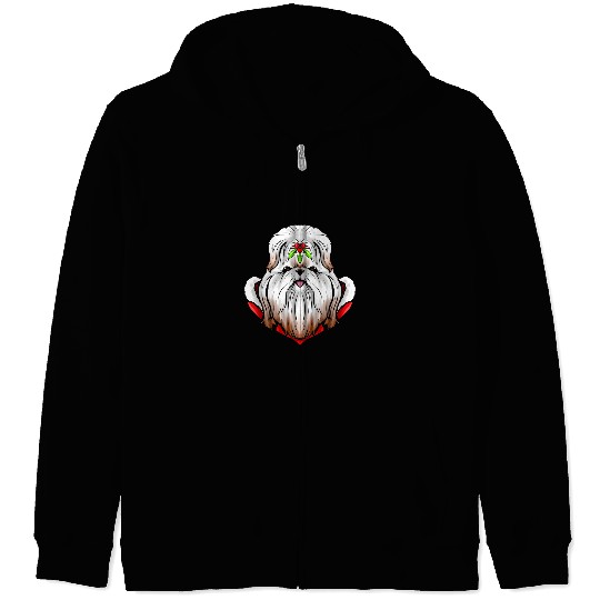 Shih Tzu Pet Dog Lover Shih Tzu With Mistletoe On Christmas Zip Hoodies