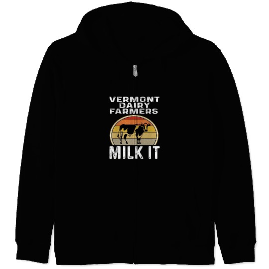 Vermont Dairy Farmers Milk It Retro Cow Funny Farming Zip Hoodies