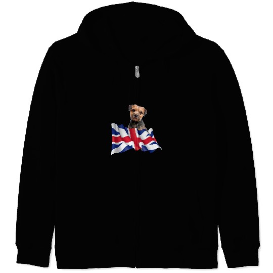 Border Terrier Pet Union Jack Flag Dog Zip Hoodies