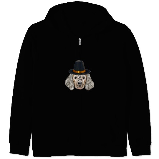 English Setter Pet English Setter Wearing Pilgrim Hat Thanksgiving Zip Hoodies