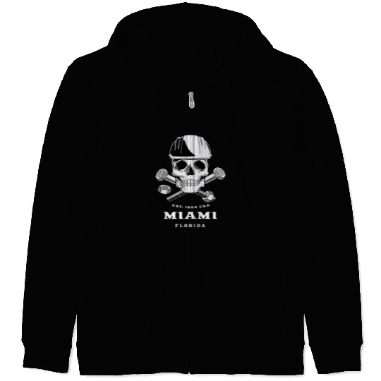 Retro Cool Miami Florida Mechanic Skull and Bolts Novelty Zip Hoodies