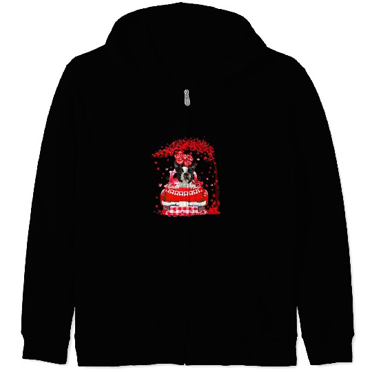 Boston Terrier Pet Cute Red Truck Boston Terrier Valentines Day Costume Boy Zip Hoodies