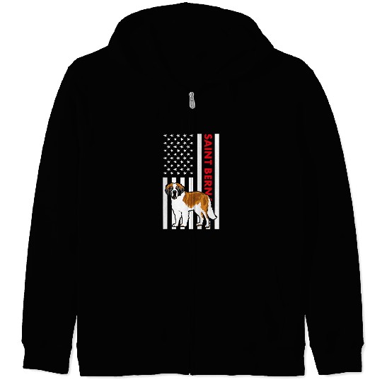 Dog Saint Bernard Us Flag 1 Zip Hoodies