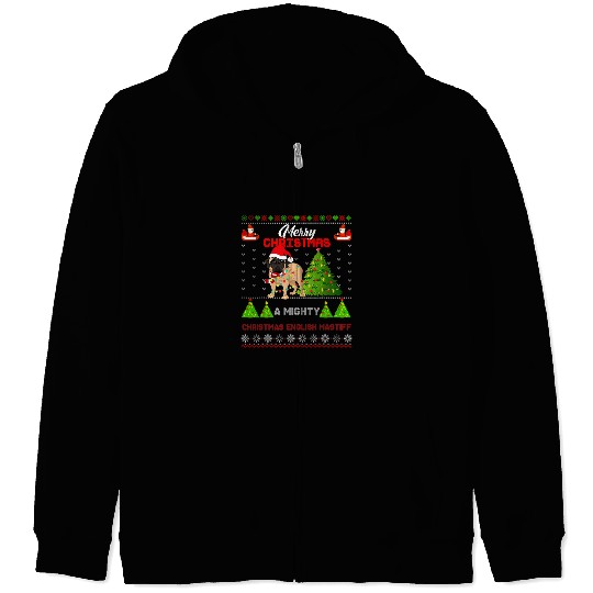 English Mastiff Pet Dog Light Mighty Christmas Tree Xmas Zip Hoodies