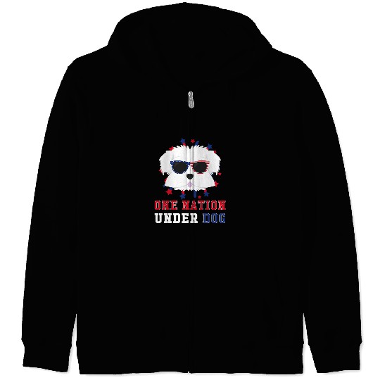 Maltese Pet One Nation Under Dog Fourth Of July Zip Hoodies
