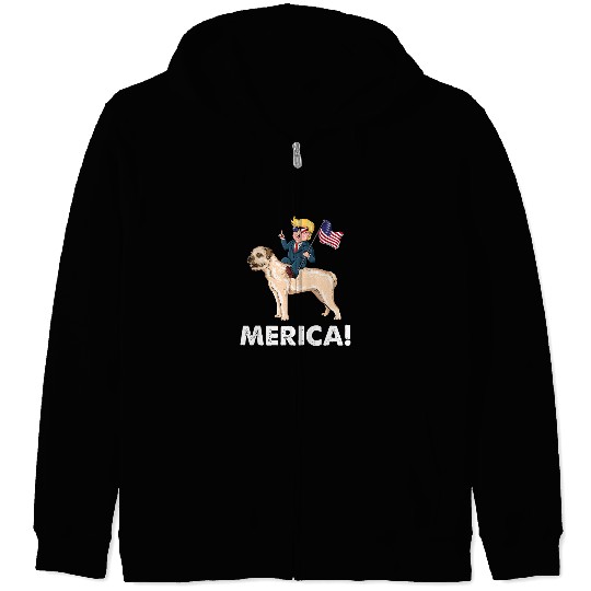 Border Terrier Pet Trump Riding a Border Terrier Dog 4th July Zip Hoodies