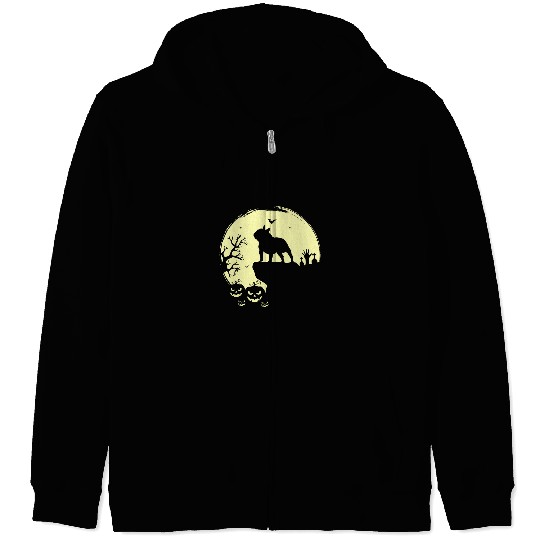 French Bulldog Pet Frenchie Dog Spooky Halloween French Bulldog Dog Lover Frenchie Full Moon 369 Zip Hoodies