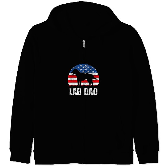 Labrador Pet Mens Black Labrador Dad USA American Flag Yellow Lab 4th of July Zip Hoodies