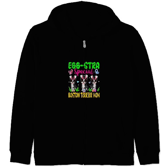 Boston Terrier Pet EggStra Special Boston Terrier Mom Three Easter Bunny Dogs Zip Hoodies