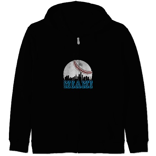 Sport Baseball Miami Baseball Skyline Miami Florida Cityscape Retro Zip Hoodies