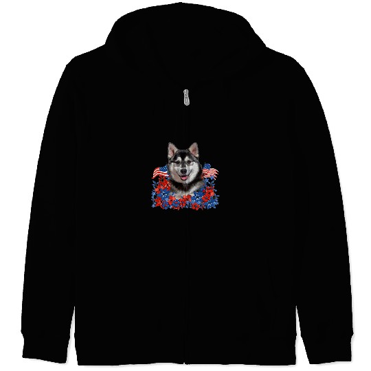 Husky Pet Independent Flowers Dog American Flag Zip Hoodies