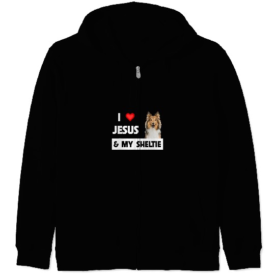 Shetland Pet I Love Jesus and My Sheltie Dog Mom Dad Shetland Sheepdog Zip Hoodies