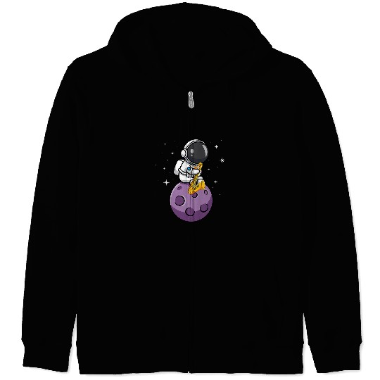 Funny Saxophone Astronauts On Moon Playing Saxophone Saxophonist Jazz Music Zip Hoodies