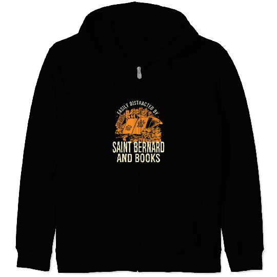 Easily Distracted By Saint Bernard And Books Zip Hoodies