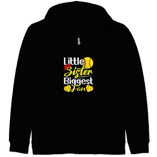 Sport Softball Sister for Girls Little Sister Biggest Fan Softball Zip Hoodies