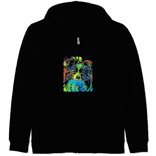 Papillon Pet Face Puppy Pop Art Zip Hoodies