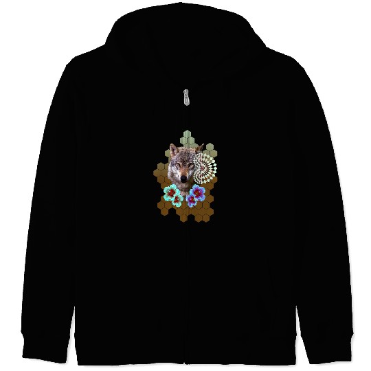 Coyote Mammal Aliens wolfs Floral Flower Alien Honeycomb Olive to Brown Ecology Zip Hoodies