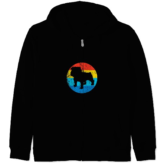 English Bulldog Pet Breed Silhouette Retro 1970s Circle 1 Zip Hoodies