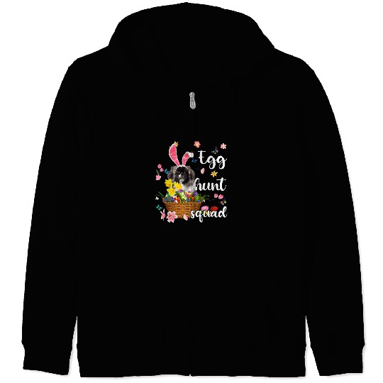 Pekingese Pet Happy Easter Day Easter Colorful Egg Hunt Zip Hoodies
