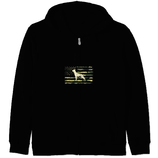 Belgian Malinois Pet s Camouflage s American Flag Zip Hoodies