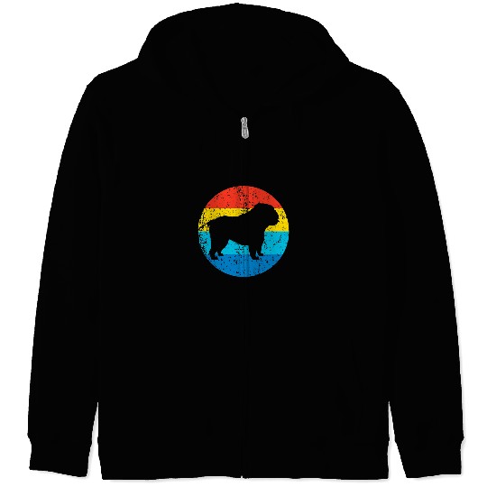 English Bulldog Pet Breed Silhouette Retro 1970s Circle Zip Hoodies
